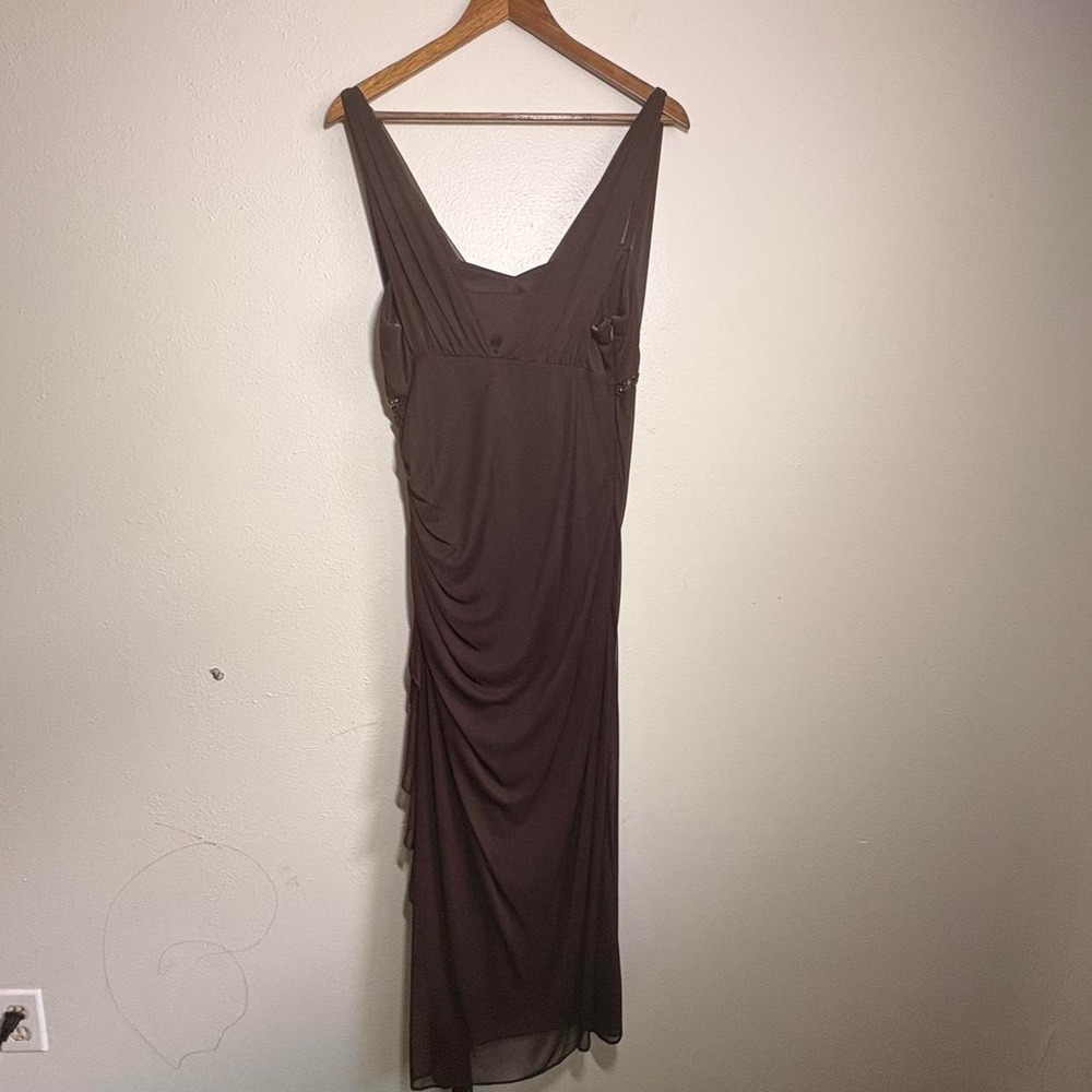 Vtg Y2K Davids Bridal Chocolate Brown Empire Waist Ruched Evening Dress Size 12 - Picture 3 of 8